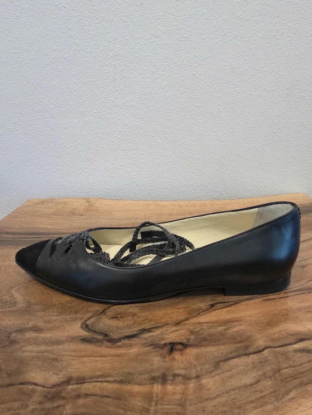 Sarah Flint Lily Ankle Tie Black Leather Flats -NWOT